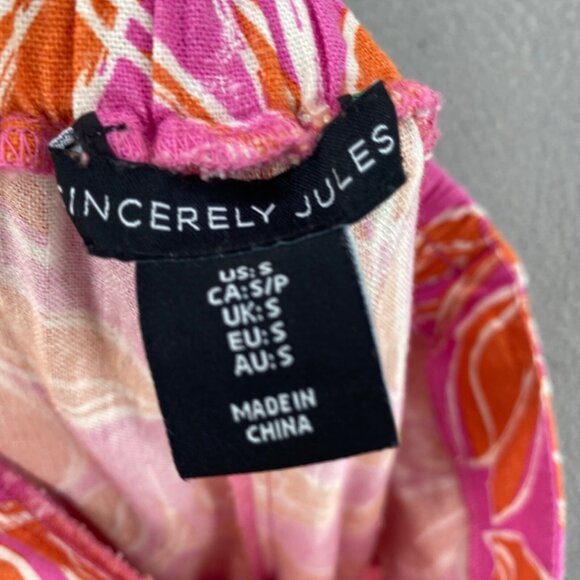 Sincerely Jules Pants Womens Small Pink Orange Floral Linen Blend Straight Leg - Picture 6 of 12